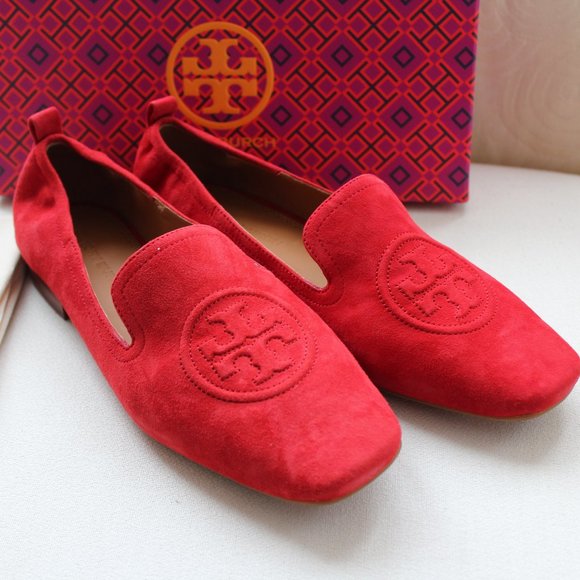 Tory Burch Red Suede Loafers - Picture 1 of 7